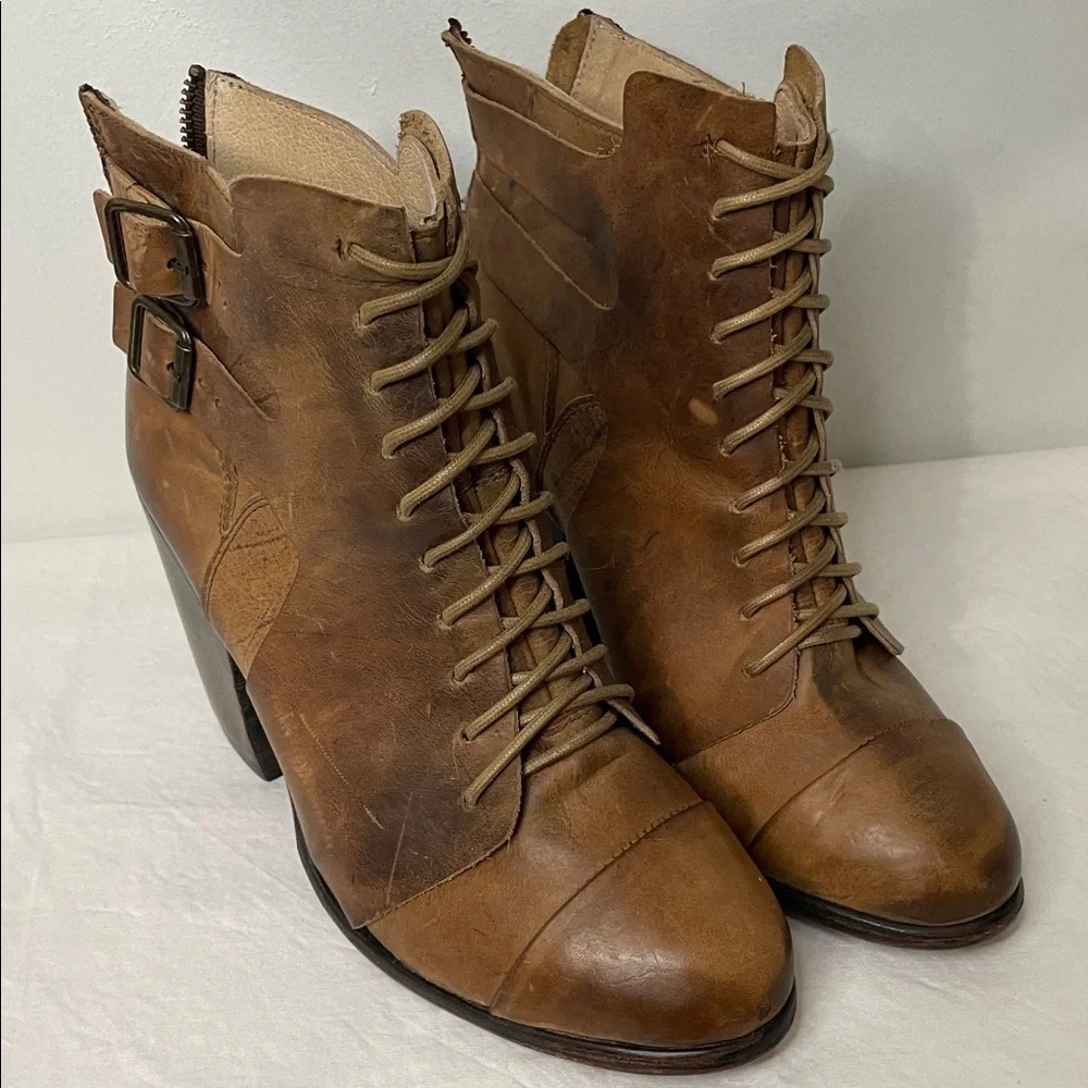 Freebird by Steven Malry Boho Brown Leather Lace Up Ankle Booties Heel Boots 9